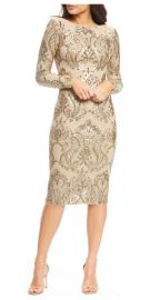 Dress the Population Women s Emery Long Sleeve Stretch Sequin Midi Sheath at Amazon